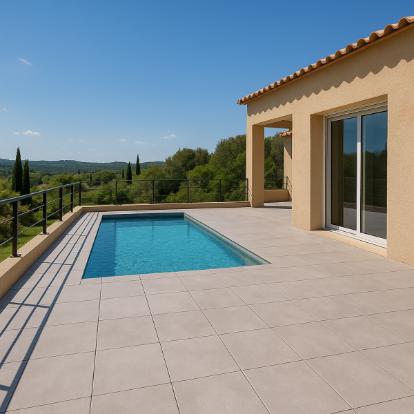Pose de dalles sur plots pour la terrasse d'une maison à Fuveau